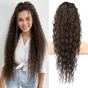 lot 14424 image: Flufymooz Ponytail Extension, 26 Inch Bohemian Style Drawstring Ponytail Hair Extensions for Women, Long Curly Wavy Pony Tail Natural Synthetic Hairpiece for Women (26 Inch Dark Chocolate Brown)