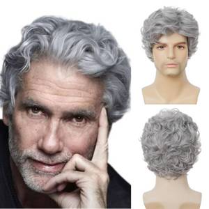 lot 14431 image: Dai Cloud Grey Short Curly Wigs for Men Natural Fluffy Synthetic Layered Halloween Daily Hair for Male Wig Cap