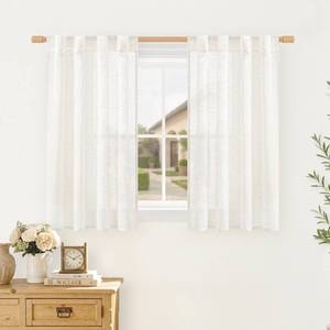 lot 14435 image: LAMIT 40 Inch Sheer Linen Curtains for Kitchen Windows Over Sink, Cream Ivory Light Filtering Drapes Back Tab and Rod Pocket Neutral Panels for BathroomCafeBasement, 2 Panels, 34 x 40 Inch