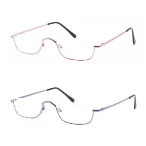 lot 14447 image: COVESATO Half Reading Glasses, Half Lens Frame Metal Readers for Women Men ��PinkPurple,1.50��