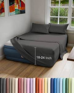 lot 14452 image: Air Mattress Sheet Set for Full Size - 4 Piece Breathable & Cooling Sheets w Extra Deep Pockets - Fits Inflatable & Blow Up Air Mattresses Up to 24 Inches Thick - Ultra Soft & Wrinkle Free - Charcoal