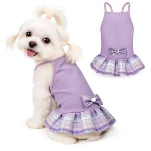 lot 14463 image: YUDODO Pet Dog Dress for Small Dogs Girl, Pet Summer Clothes with Bowtie, Stretchy Cute Puppy Skirt, Princess Dog Dress for Yorkie Chihuahua Maltese (S, Purple)