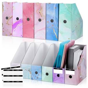 lot 14495 image: PerKoop 6 Pcs Decorative Magazine File Holders Floral Foldable File Folders Magazine Storage Boxes Rack Desk Organizer Documents with Printable Labels for School Office Home (Marble)