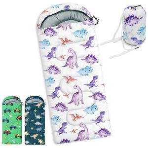 lot 19664 image: tuphen Kids Sleeping Bag - Camping Sleeping Bags for Kids Boys Girls - Sleeping Bag for Backpacking Hiking Cold Warm Weather 3 Seasons, Compact Camping Essentials Gear Accessories (Purple Dinosaur)