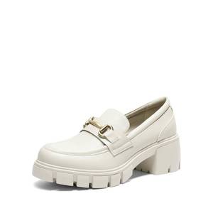 lot 19669 image: DREAM PAIRS Loafers for Women Platform Chunky Loafers Slip On Casual Shoes,Size 8,Beige (Slightly Worn)