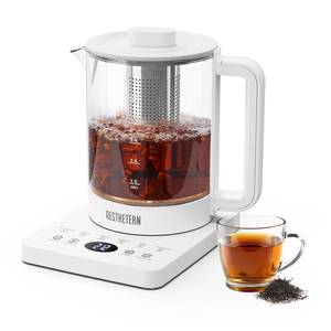 lot 19676 image: Electric Tea Kettle with Infuser, 1.5L Glass Water Boiler with Temperature Control, 24H Keep Warm & Auto Shut-Off, White