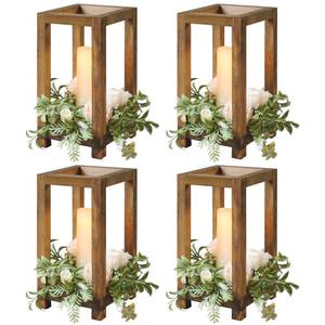 lot 19679 image: 4 Pcs Wooden Lanterns Wedding Centerpiece for Tables, Farmhouse Candle Lantern, Perfect Centerpiece Table Decorations, Candle Holder Decorative for Wedding Party, Table Valentine Decor