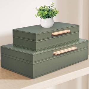 lot 19688 image: Decorative Box, Decorative Boxes with Lids 2-Set, Memory Box for Keepsakes, Beautiful PU Leather Decorative Storage Boxes in Style, Decor Box with Rose Metal Handle, Store Photos, Documents Green