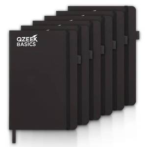 lot 19703 image: QZEEK BASICS 6 Pack A5 Hardcover Notebook College Ruled Journal, 192 Pages, 100 GSM Thick Paper, Pen Loop, Inner Pocket, Ribbon Bookmark & Elastic Closure Premium Notebooks for Work, School & Office