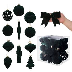 lot 19704 image: Enanal Velvet Christmas Tree Ornaments - 42ct Shatterproof Dark Green Hanging Bulbs with Ribbons for Xmas Tree Decor Indoor Holiday Party Decorations