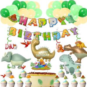 lot 20010 image: Dinosaur Birthday Decorations, Dinosaur Party Decorations for Boys, Girls, Dino Birthday Party Banner, Dinosaurs Foil Balloons, Cake Topper, Cupcake Toppers Hanging Swirls, Dino Cake Balloon
