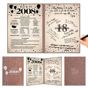 lot 20018 image: Crenics 18th Birthday Decorations for Boys or Girls 2008, Vintage Back in 2008 Birthday Poster, 18th Birthday Guest Signature Book, Great 18 Birthday Gifts