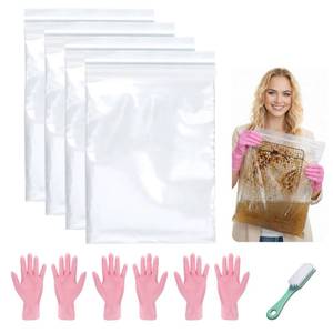 lot 20023 image: Mity rain 4 packs oven rack cleaner bags kit,Reusable No Scrub Oven Rack Cleaning Bags,Three gloves and one brush,four(19.6927.56 inch)Leak-Resistant PE Bags,for Deep Soaking Grill Grates, BBQ Racks
