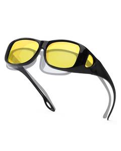 lot 20026 image: TJUTR Night Vision Driving Glasses for Women Men, Fit Over Wrap Around Eyewear Glasses, Yellow Lens Anti-glare TN8143