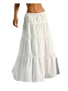 lot 20027 image: Milumia Womens Striped Tiered Maxi Skirt Layered A Line Flowy Long Skirts White X-Large