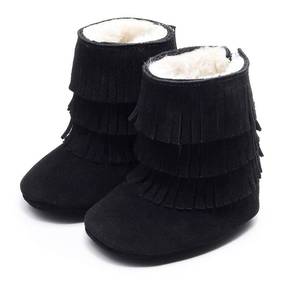 lot 20028 image: HONGTEYA Real Leather Fringe Baby Booties for Girls Boys Winter Warm Snow Boots with Tassels Hard Sole Fur Lined Toddler Moccasins Shoes