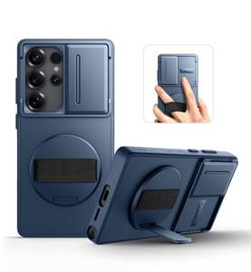 lot 20426 image: SURITCH for Samsung Galaxy S25 Ultra Case with 360° Rotatable Hand Strap Phone Grip & Invisible Kickstand & Slide Camera Cover, Rugged Shockproof Protective Cover for S25 Ultra -Dark Blue