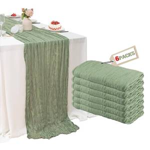 lot 20441 image: 6 Pack Sage Green Cheesecloth Table Runner, 120 Inch Spring Boho Gauze Table Runners, Rustic Sheer Cheese Cloth Table Runners for Wedding, Baby Shower, Birthday Party, Home Decor