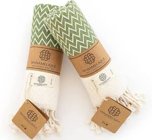 lot 20445 image: Madamelique Exclusive Hand Towels Set of 1-18 x 40 Inches - Decorative Bathroom Peshtemal Towel for Hand, Face, Hair, Yoga, Tea, Dishcloth, Kitchen and Bath - 100% Pure Cotton (Olive)