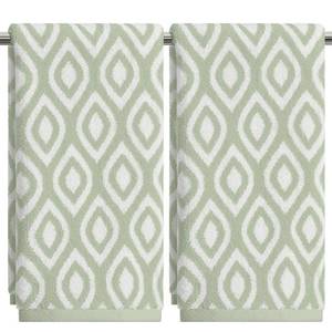 lot 20451 image: Artoid Mode 2 Pcs Beige Green Diamond Grid Jacquard Hand Towels for Bathroom, 100% Cotton Soft Absorbent Bathroom Decor Towels, 13.7 x 29.5 Inch