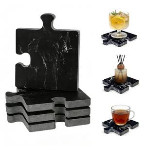 lot 20457 image: Marble Coasters Set of 4, Aturalux 3 Black Stone Coasters for Drink, Aesthetic Modern Decorative Coaster for Coffee, Desk, Outdoor, Gift, Bar, Office Table
