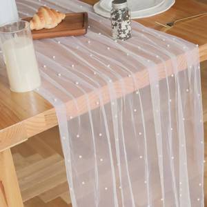 lot 20461 image: Psasrm Set of 6 Pearl Table Runner 10ft, 29  120 Inch White Table Cloth Pearl Sheer Tulle Table Cover,Pearl Table Runner for Wedding Party Baby Shower Birthday Home Decor