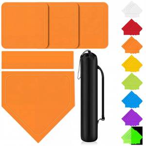 lot 20462 image: Hiboom 5 Pcs Baseball & Softball Base Set with Portable Carrying Bag 3 Toss Down Bases 1 Homeplate 1 Pitching Rubber for Kickball Softball Backyard Playground Practice Adults(Orange,Solid)