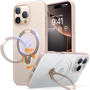 lot 20468 image: TORRAS 360 Spin Magnetic Stand for iPhone 16 Pro Max Case, Fit for MagSafe, Military Grade Protective Ostand Case for 16 Pro Max Phone Case with Stand Rotatable, Desert Pink 6.9 inch