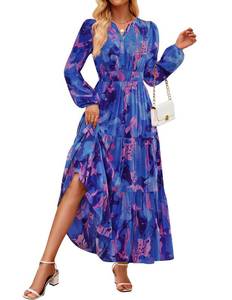 lot 20469 image: ZESICA Fall Long Sleeve Dresses for Women 2026 Boho Floral V Neck Empire Waist A Line Casual Flowy Wedding Guest Maxi Dress RoyalBlue Medium