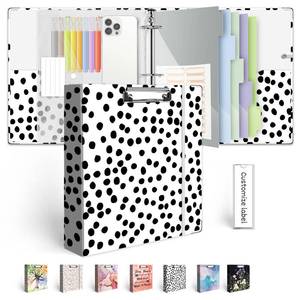 lot 20493 image: 3 Ring Binder Organizer, 2 Inch Three Ring Binders with Clipboard, 5-Tabs Pockets Dividers, Transparent Plastic Folder, Pen Loop, 18 Divider Stikers, BVSSX Decorative Binder, Polka Dot, Letter Size (Minor Damage On Corner)