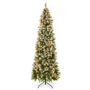 lot 5041 image: Best Choice Products 9ft Pre-Lit Pencil Christmas Tree with Frosted Tips and Pinecones