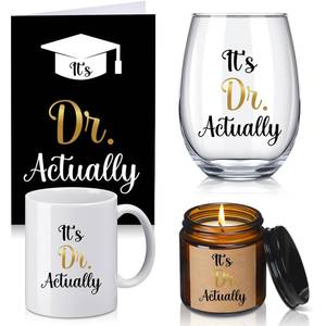 lot 1518 image: Didaey 4 Pcs Its Dr Actually Graduation Gift Set for Phd Doctorate Degree Physician 11 oz Coffee Mug and 18 oz Stemless Wine Glass Doctorate Graduation Gift for 2026 Medical Graduate Congratulation