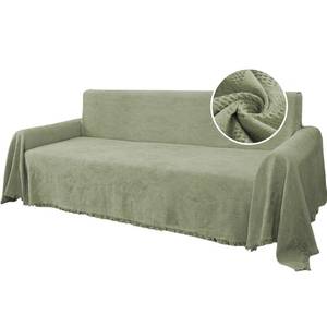 lot 1525 image: H.VERSAILTEX Cotton Sofa Covers Couch Cover Sofa Slipcover for Most Shape Sofas, Feature Thick Woven Jacquard Seamless with Tassels, Multi-Use Decorative for Couch (XX-Large 91 x 134, Sage)