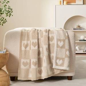 lot 1533 image: Snuggle Sac Heart Checkered Throw Blanket for Women,Love Blanket Heart Blankets for Her Wife Girlfriend Mom,Super Soft Warm Fluffy Faux Fur Blanket for Couch Sofa Bed,Beige Heart,50x60 inches