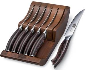 lot 1538 image: HOSHANHO Steak Knives Set of 6 with Block, 4.5 Inch Serrated Steak Knife Set, Japanese High Carbon Steel Kitchen Steak Knives with Ergonomic Handle