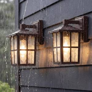 lot 1539 image: KDG Outdoor Waterproof Patio Wall Light Fixtures Set of 2, Brown E26 Socket Exterior Lanterns with Tempered Glass, Modern Wall Mounted Lamp Suitable for Home, Front Door, Garden, Garage, Porch