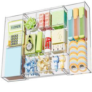 lot 1544 image: Marbrasse Expandable Desk Drawer Organizer, Clear Plastic Drawer Organizer Tray with 10 Adjustable Compartments, Desk Organizers and Accessories, 5 Drawer Dividers for Office Supplies, Makeup(Clear)