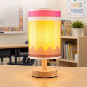 lot 1549 image: Gerrii 9.84 Inch Pencil Lamps Rechargeable with Wooden Base and Fabric Shade USB Classroom Pencil Table Lamp Warm Bedside Night Light Gift for Students Teachers Bedroom Playroom Nursery Study Decor
