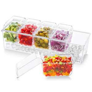 lot 1563 image: Lifewit Chilled Condiment Caddy with 5 x 20 oz Containers, Compact 15 Garnish Tray with Lids for Bartenders, Taco Bar Party Serving Set & Dirty Soda Bar Supplies, Ideal for Fruit, Salad, Toppings