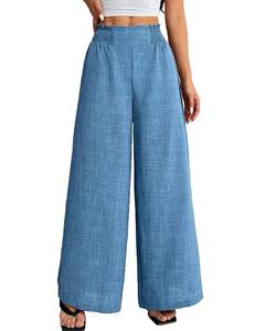 lot 2110 image: FIMARSTED Womens Wide Leg Palazzo Pants Casual Flowy with Pleated High Waist for Beach Lounge Teacher Loose Elastic Waist Pants Blue 2XL