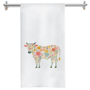 lot 2117 image: GOOZHO Floral Cow Kitchen Towels, Cow Lovers Gifts for Women Dish Tea Towels for Kitchen Decor, Rustic Farmhouse Cows Wildflower Decorative Hand Towel for Bathroom, 16x24 Inches