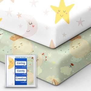 lot 2120 image: TotBasic Space Crib Fitted Sheet, Super Stretchy Jersey Star Crib Sheets, Buttery Soft Boy Crib Mattress Sheets, Ultra Breathable Baby Bed Sheets 28x52x9 Extra Deep Pocket, 2 Pack