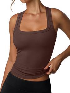 lot 2148 image: REORIA Built in Bra Tank Tops for Women Summer Sleeveless Racerback Square Neck Casual Basic Ribbed Tops 2026 Trendy Shirt Coffee Medium