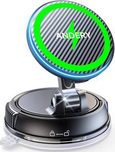 lot 2160 image: ANDERY Only for iPhone Magsafe Car Mount Charger 15W Fast Wireless Charge, 78LBS Strong Suction & 2400gf Magnetic 360° Adjustable Car Phone Holder, Phone Holders for Your Car Dash Accents Accessory