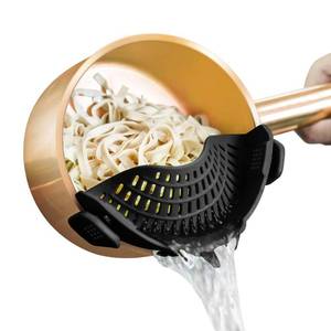lot 2163 image: AUOON Clip On Strainer Silicone for All Pots and Pans, Pasta Strainer Clip on Food Strainer for Meat Vegetables Fruit Silicone Kitchen Colander