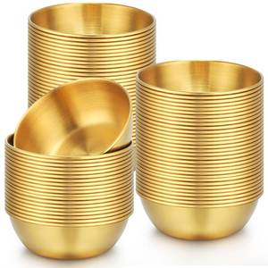 lot 2164 image: Tanlade 50 Pack 3.2 Inch Metal Sauce Bowls Mini Stainless Steel Seasoning Dishes Cups Round Saucers Plates Small Sushi Dipping Bowls for Prep Ramekins Kitchen Appetizer Plates(Gold)