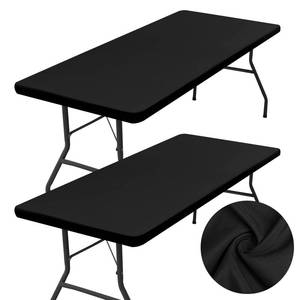 lot 2182 image: homing 2 Pack Rectangle Table Cloth, Elastic Fitted Fabric Tablecloth Fits for 6 Foot Folding Tables, Washable Table Cover for Picnic, Camping, Indoor & Outdoor (Black, 30 x 72)