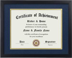 lot 2200 image: ELSKER&HOME 8.5x11 Certificate Frame with Blue Mat- Classic Black Color Frame - Displays Diploma 8.5x11 Inch with Mat - 11x14 Inch Without Mat - For DocumentPhoto(Double Mat Blue with Gold Rim)