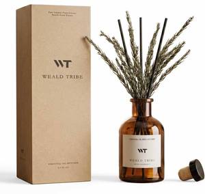 lot 2204 image: WEALD TRIBE Reed Diffuser Set for Bathroom Air Fresheners, Oil Diffuser Sticks with Flower  Balsam Fir Scent 4.0 fl oz Home Fragrance with Sticks Defusers  House Bedroom Office Shelf Decor