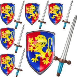lot 2221 image: Poen 4 Pcs Inflatable Sword and Shield Knight Party Favors Set Blow up Medieval Sword Shield for Prince Party Favors Decorations Cosplay Accessories (Lion)